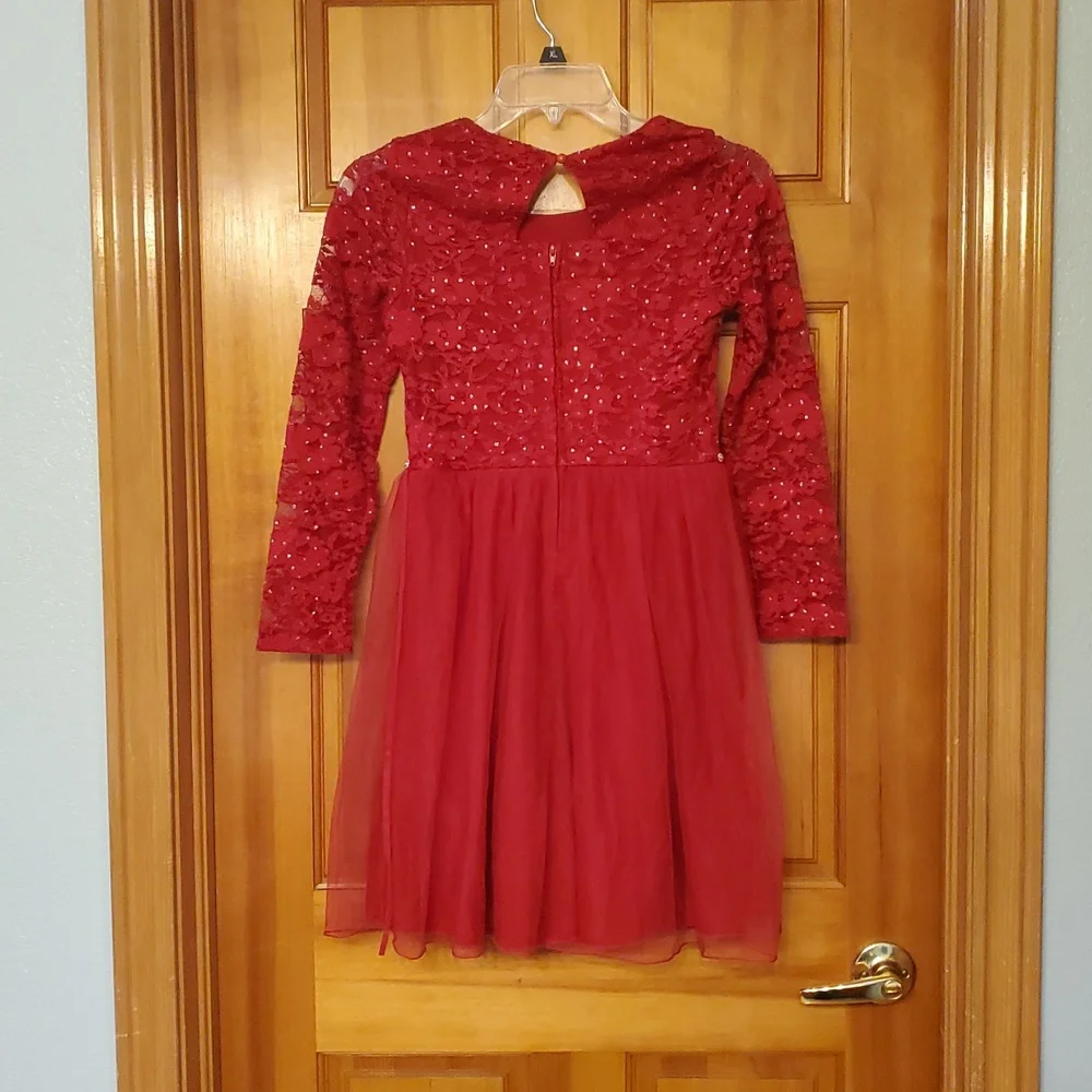 Speechless Dark‎ Red Glitter Lace Tulle Skirt Dress Size Girls 16 Christmas